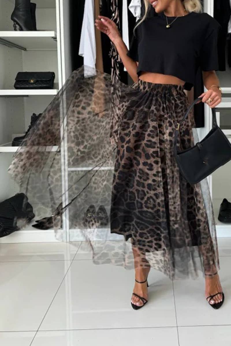 CWBLS0626_NEW LEOPARD PRINT ELASTIC WAIST SWING MESH SKIRT