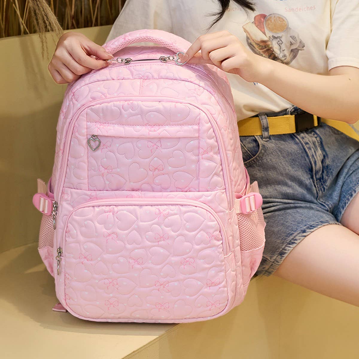 Backpacks for School Girls?“Heart Print 2-Piece Set_CWAB5393