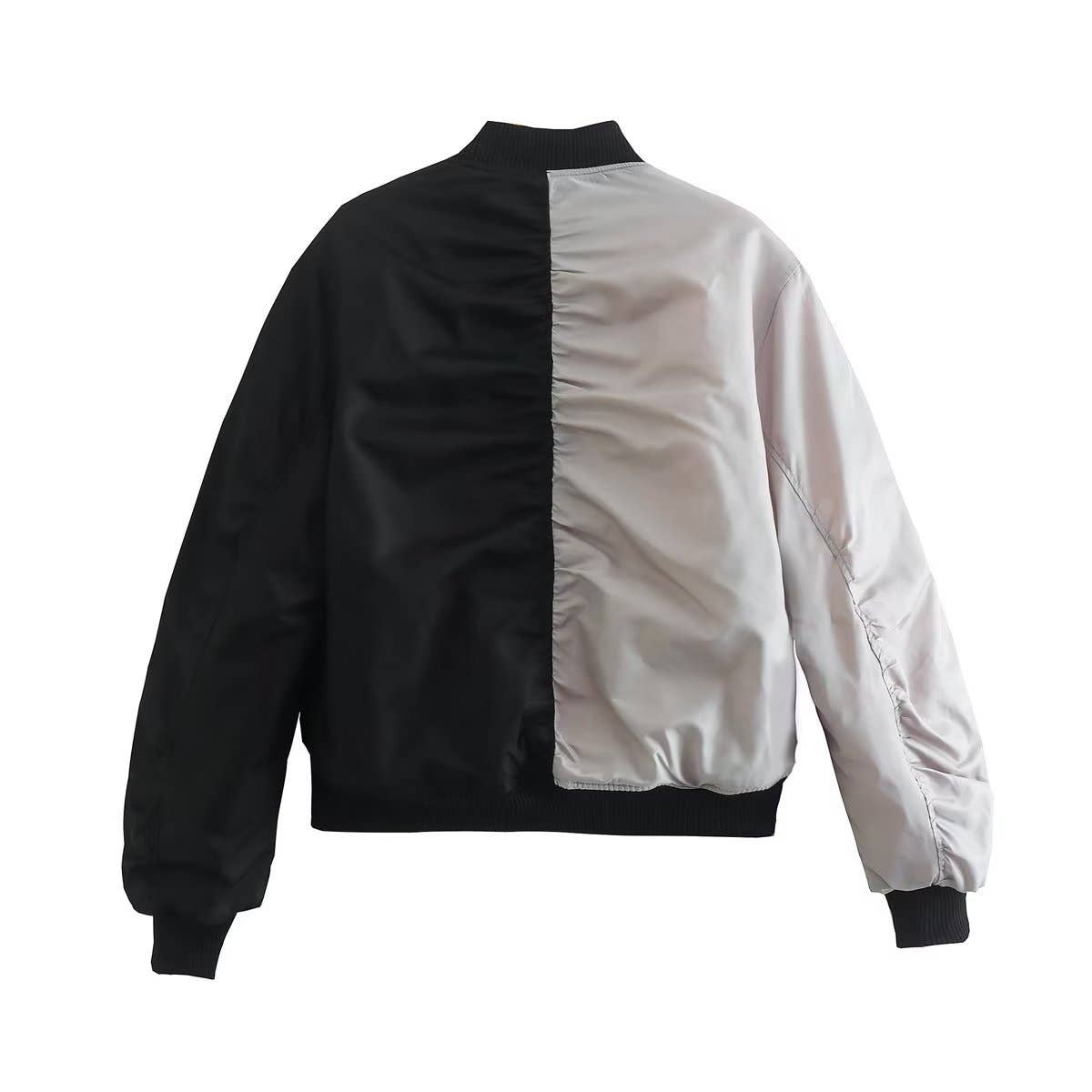 COLOR CONTRAST FLYING ZIPPER LOOSE PADDED JACKET