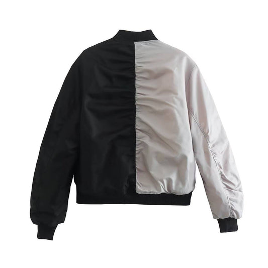 COLOR CONTRAST FLYING ZIPPER LOOSE PADDED JACKET