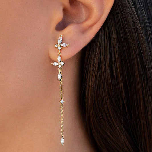 GEOMETRIC ZIRCON OCTAGONAL CHAIN EARRINGS