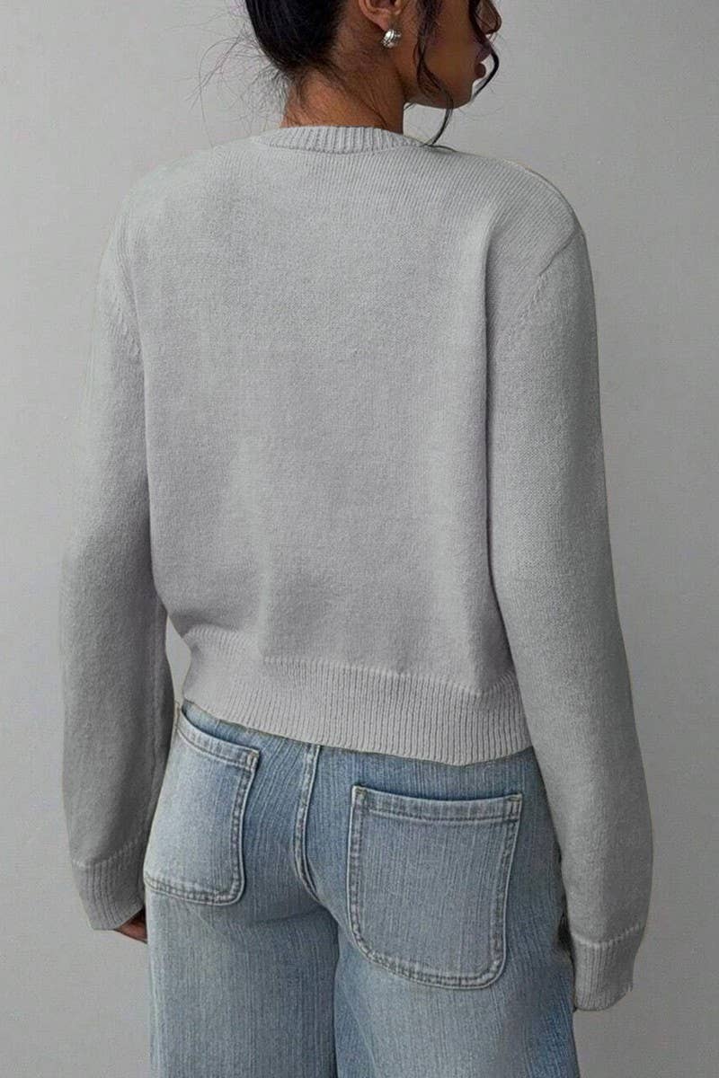 CWOCAL00688_LIGHTWEIGHT CREWNECK LONG SLEEVE BUTTON CARDIGA