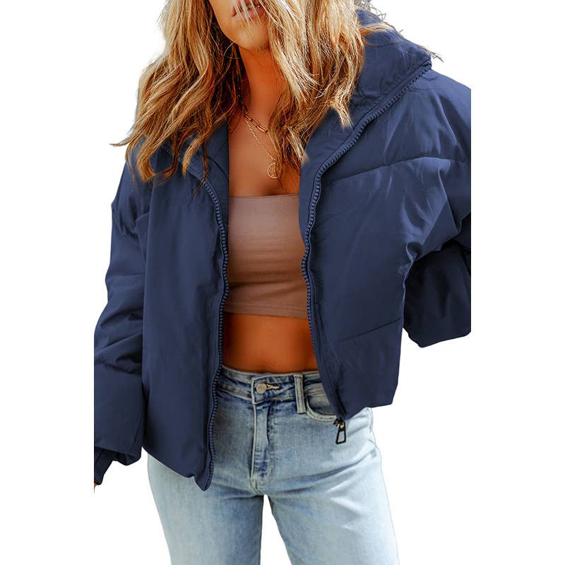Casual solid color lapel warm women's bread coat