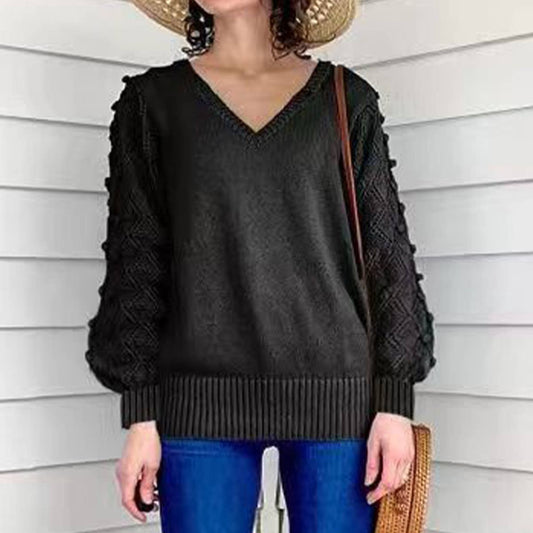 COMFORTABLE SOLID COLOR CASUAL V-NECK SWEATER