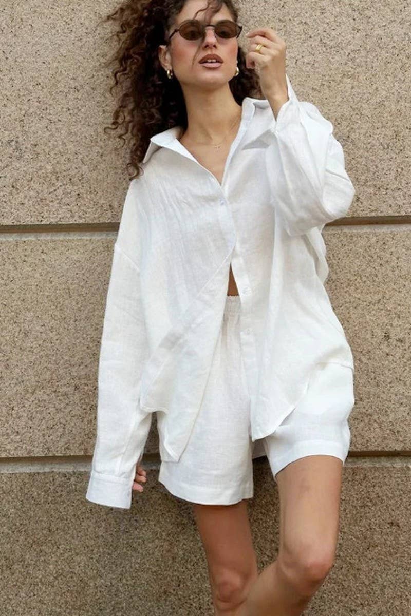 CWSTB00383_COTTON CARDIGAN LONG SLEEVE SHORTS SET