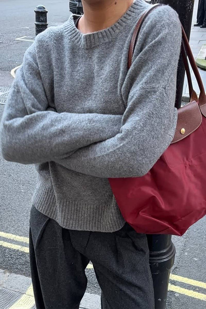 CWOSWL07508_V NECK LONG SLEEVE CASUAL KNIT TOP