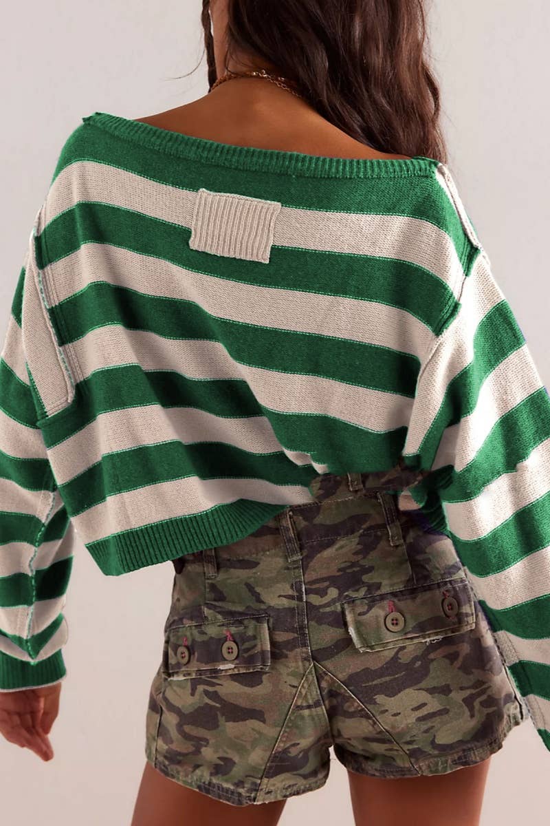 CWOSWL5845_WINTER STRIPED LONG-SLEEVED KNIT SWEATER