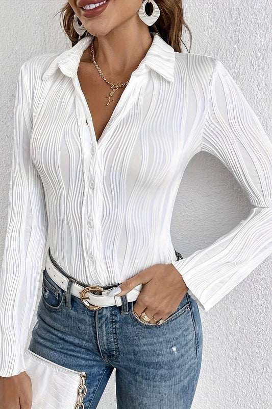 CWTBLL3473_SOLID COLOR LAPEL SLIM FIT TEXTURED SHIRT TOP