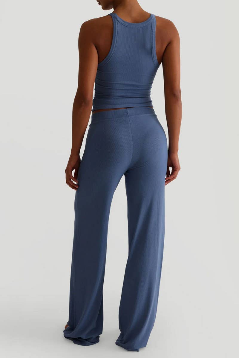 CWSTB00442_SPORTS YOGA TANK TOP & WIDE LEG PANTS SET