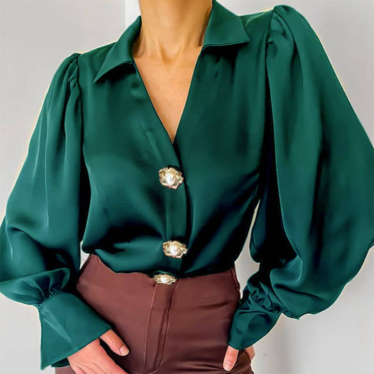 DESIGN SENSE SATIN SHIRT WITH LANTERN SLEEVES