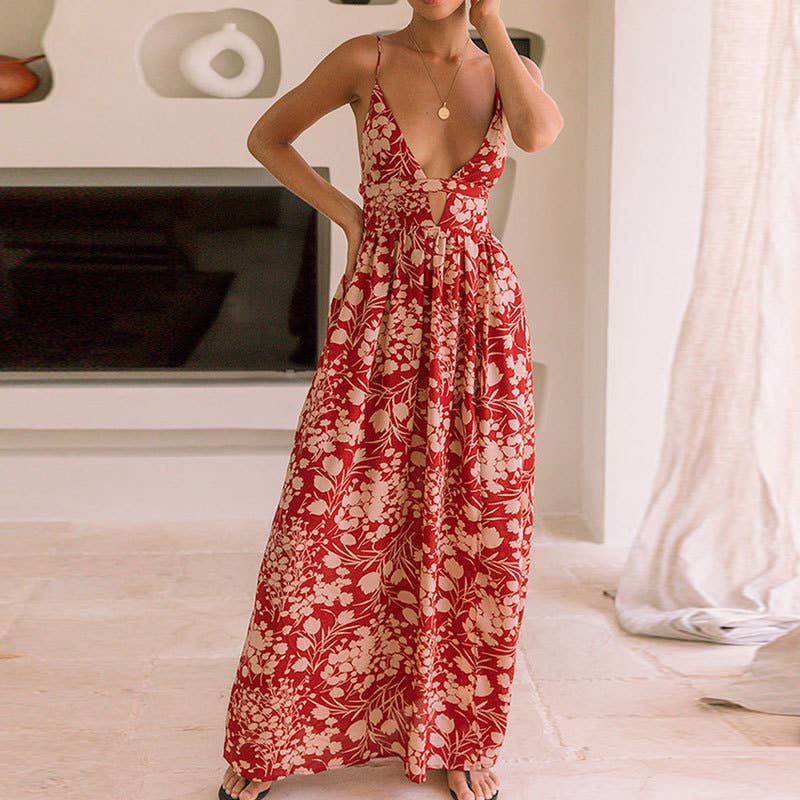 Elegant print simple V-neck dress