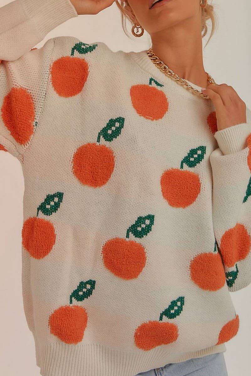 Crew-neck long-sleeved knit pullover sweater