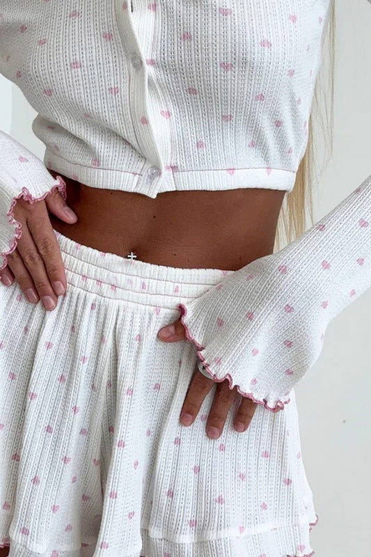 CWSPJ451_HOLLOW PRINT BREATHABLE PAJAMAS AND HOME WEAR SET