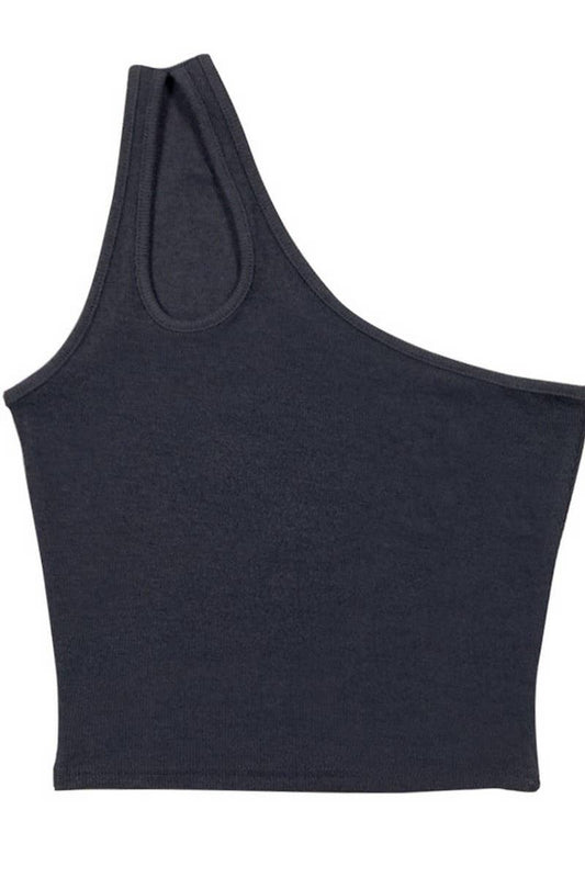 CWTTK0815_RIBBED HOLLOW ONE-SHOULDER SLEEVELESS VEST