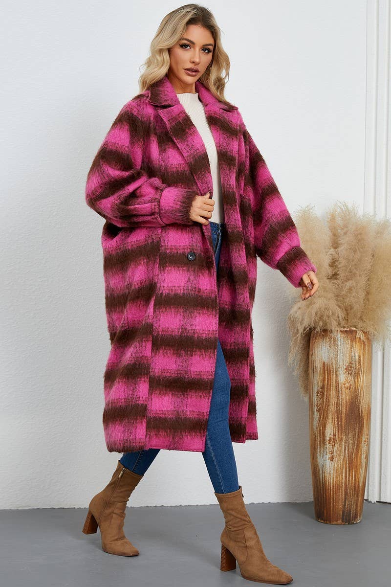 CWOCO0944_DOUBLE-BREASTED PLAID COAT WITH LARGE LAPEL