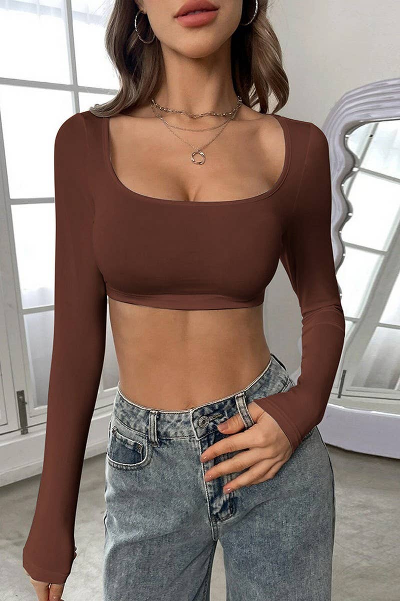 CWTBLL2719_SHORT HIGH-ELASTIC LONG-SLEEVED T-SHIRT TOP