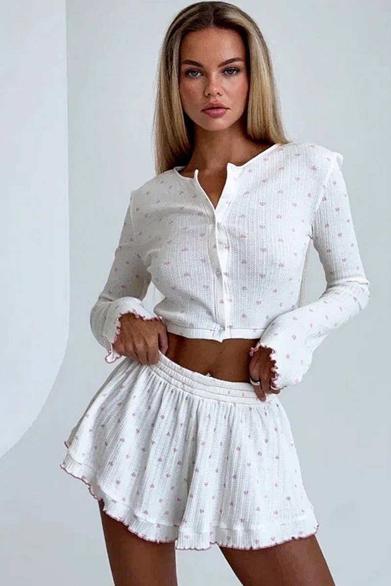 CWSPJ451_HOLLOW PRINT BREATHABLE PAJAMAS AND HOME WEAR SET