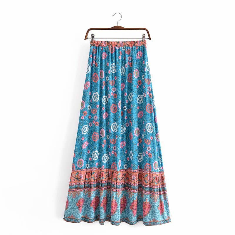 Bohemian resort-style cotton printed skirt