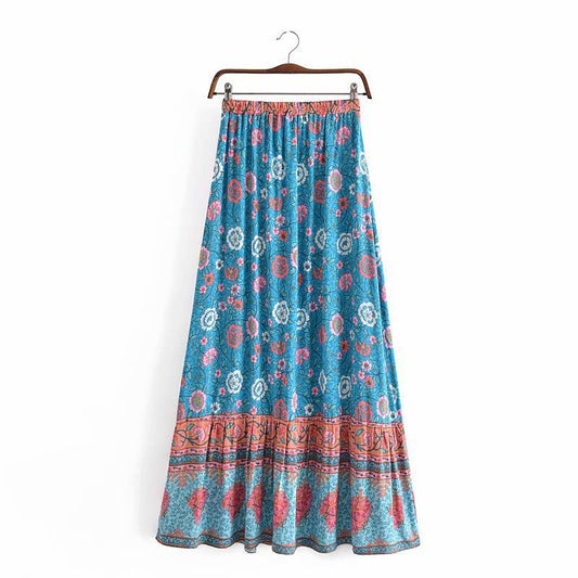 Bohemian resort-style cotton printed skirt