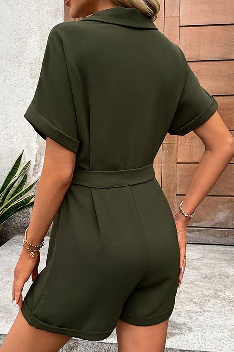 CWSJS0869_LAPEL SHORT SLEEVE CASUAL WIDE LEG JUMPSUIT