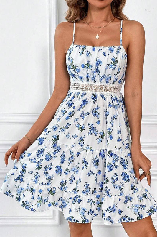 CWDSD8286_SUMMER FRENCH LACE ADJUSTABLE STRAP SHORT DRESS