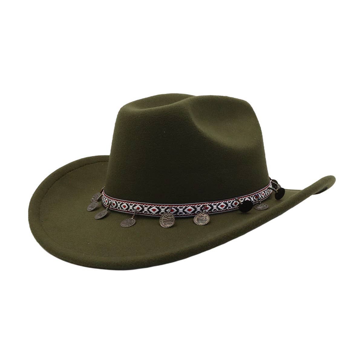 New Western Ethnic Wool Cowboy Fedora Hat_CWAH04467