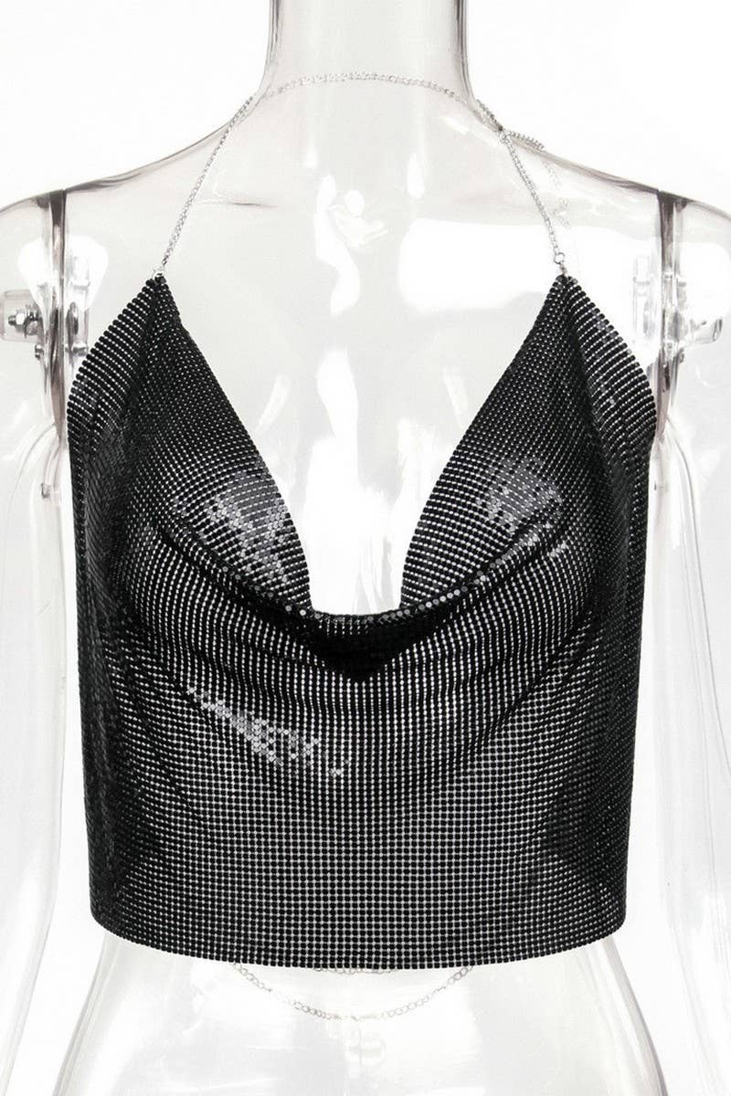 CWTTSL0402_DEEP V HOLLOW SEQUIN SEXY SWIMSUIT BACKLESS TOP