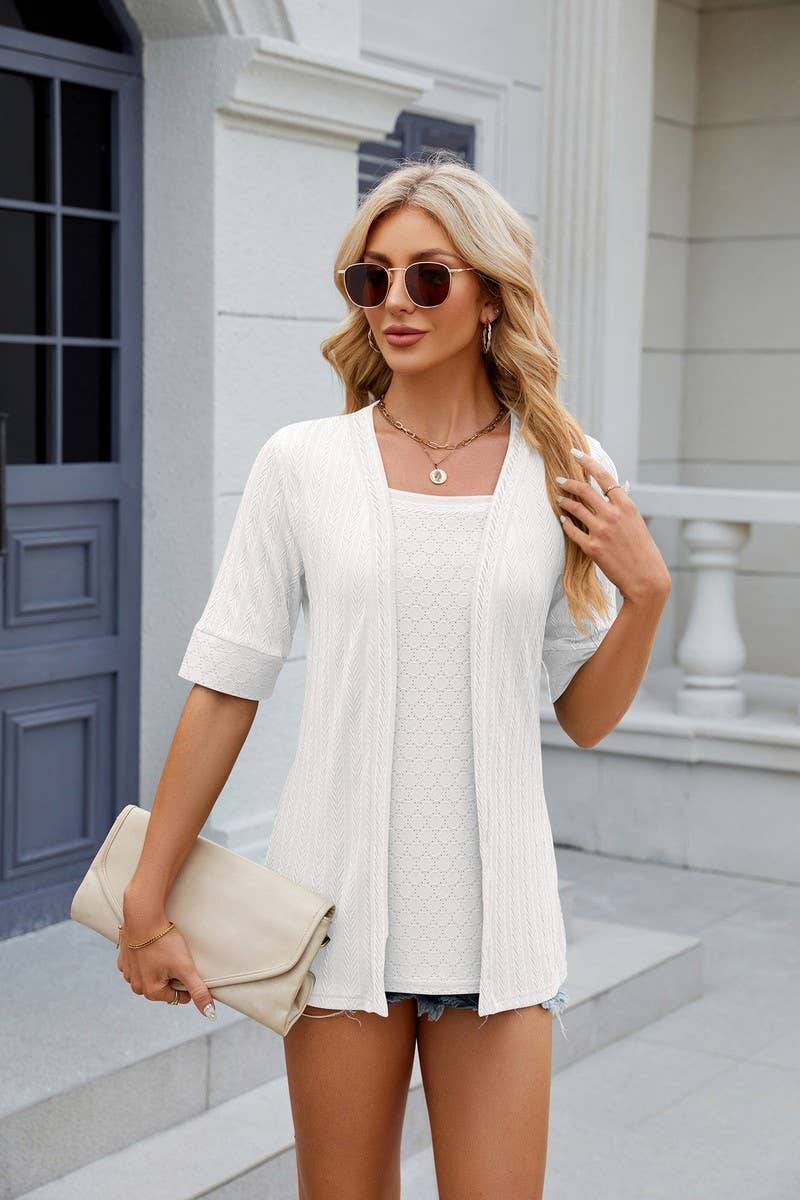 CWTBLS0441_Short Sleeve Tops Fake Two Pieces Pullover Blouse