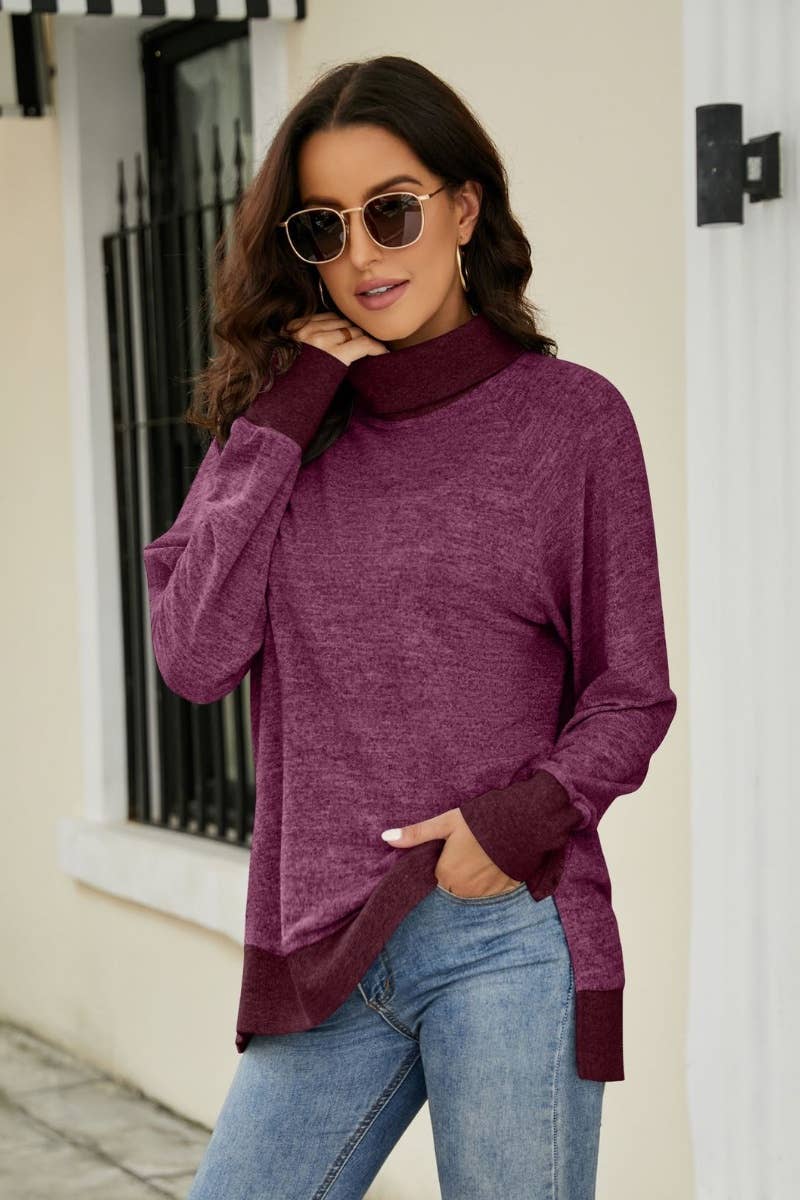 CWTBLL2857_LOOSE WINTER TOP WITH HIGH NECK LONG SLEEVES