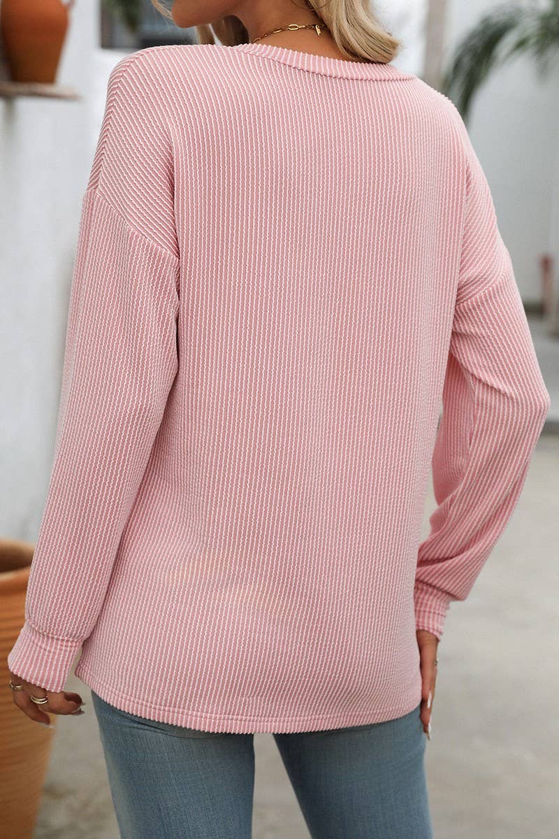 CWTBLL1506_V-NECK COLORBLOCK TWIST LONG-SLEEVED T-SHIRT