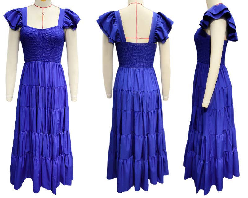 CASUAL SQUARE COLLAR PRINT PLEATED DRESS