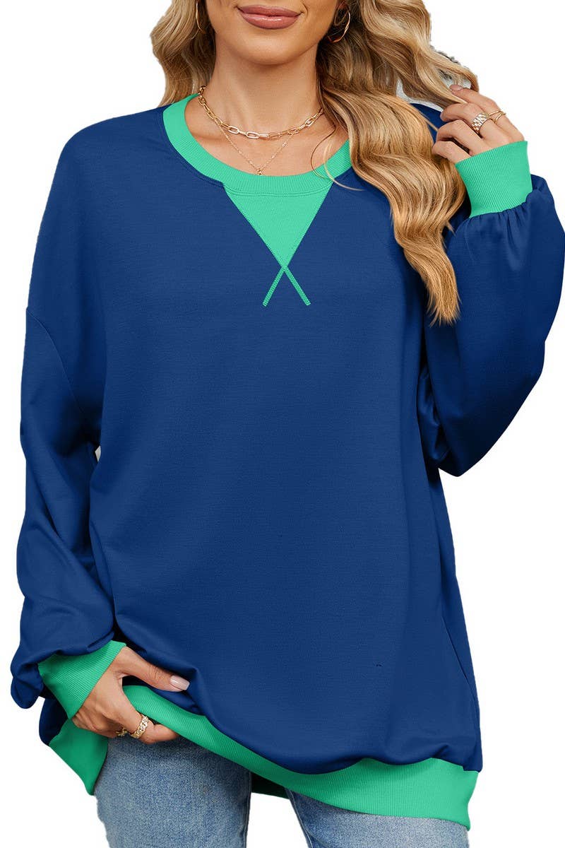 CWTBLL3743_AUTUMN AND WINTER CONTRAST COLOR LOOSE SWEATSHIRT