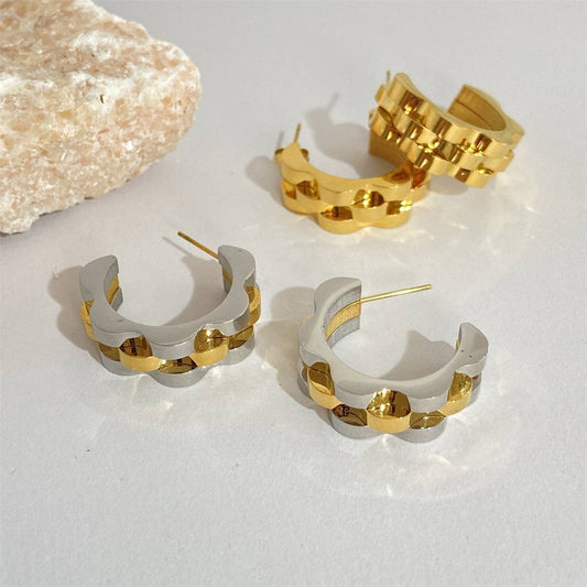 Simple hip-hop track stitching earrings_CWMM5720