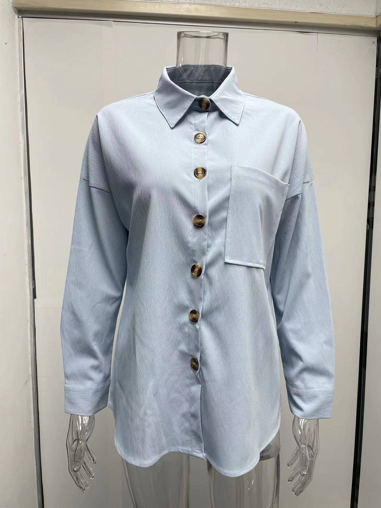 BAT-SLEEVED CASUAL SOLID COLOR LONG-SLEEVED SHIRT