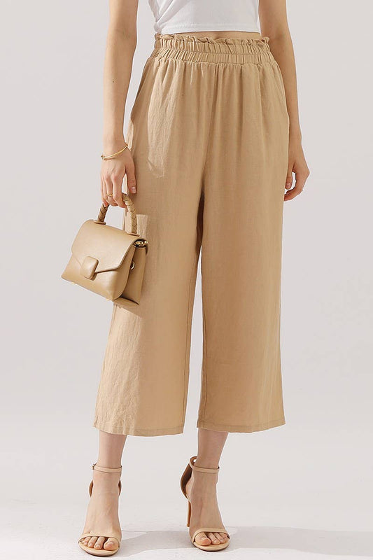CWBLP416_EASY PULL ON LINEN CAPRIS PANTS WITH SIDE POCKET