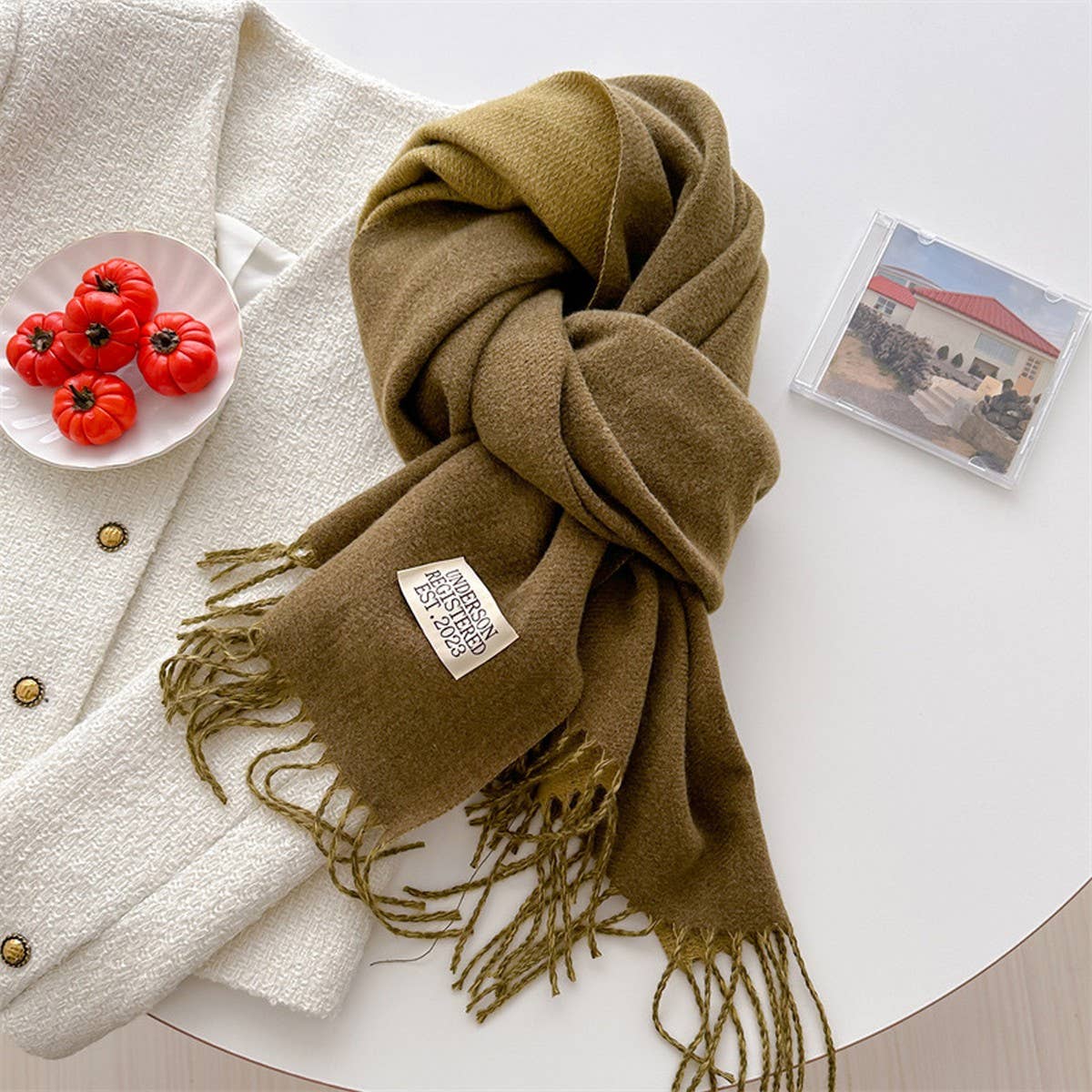 Double Sided Faux Cashmere Scarf-Solid Color Shawl