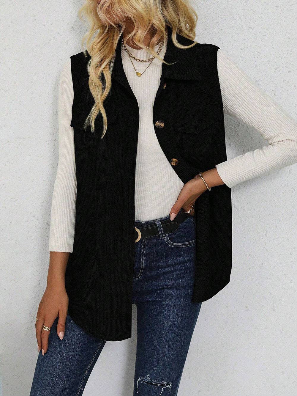 Casual corduroy lapel cardigan