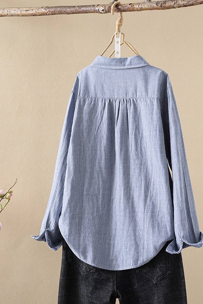 CWTSTL2249_FOX EMBROIDERED STRIPED COTTON SHIRT TOP