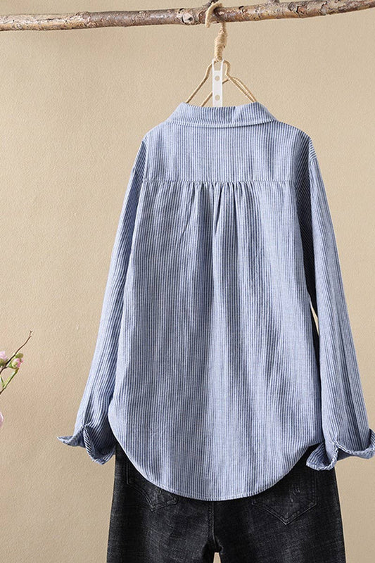 CWTSTL2249_FOX EMBROIDERED STRIPED COTTON SHIRT TOP