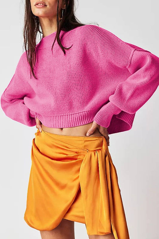 CWOSWL6722_FASHION CREW-NECK LONG-SLEEVED LOOSE SWEATER