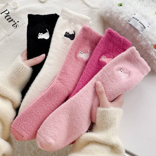 CWMS2525_WOMEN'S WARM CUTE CAT SLEEPING HOME SOCKS