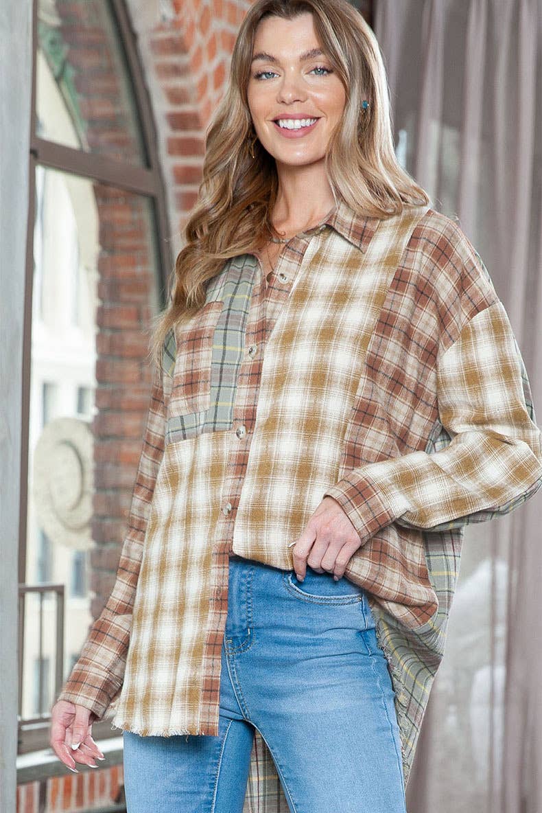 CASUAL PLAID PRINT COLLARED LONG-SLEEVED SHIRT