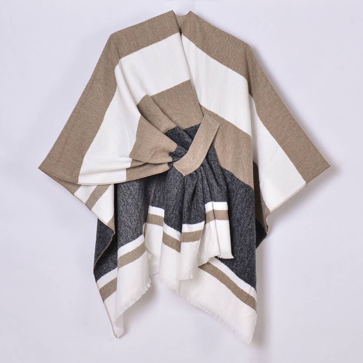 SIMPLE AND LONG WARM TASSEL SIDE STRAP SHAWL