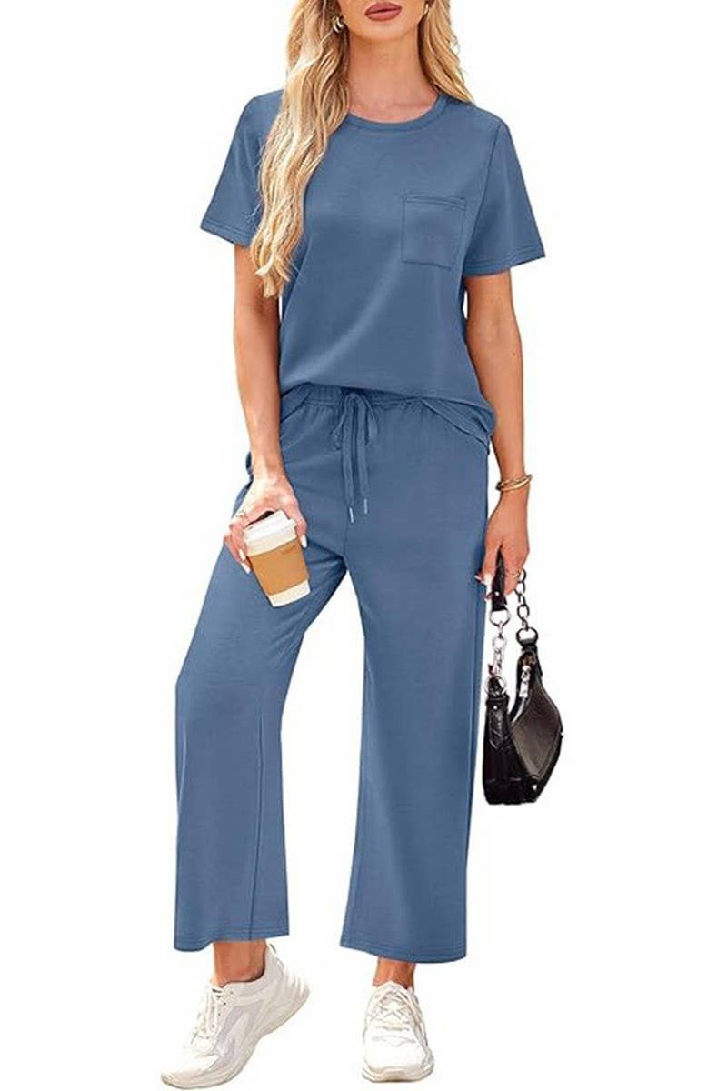CWSS01301_SUMMER SHORT-SLEEVED WIDE-LEG PANTS CASUAL SUIT