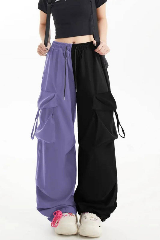CWBLP2083_HIGH WAIST COLORBLOCK WIDE LEG STRAIGHT PANTS