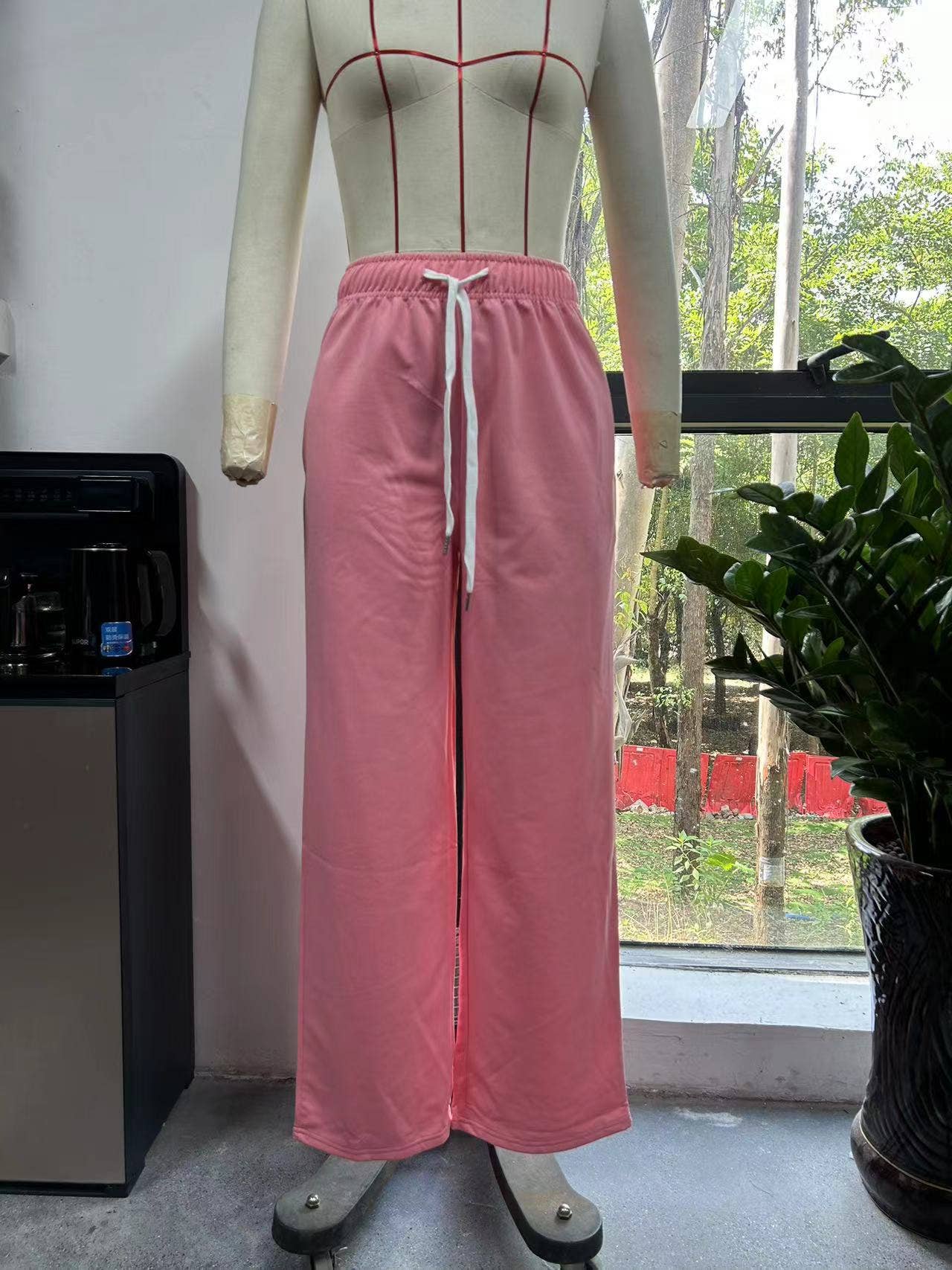 ELASTIC-WAIST CASUAL STRAIGHT LEG WIDE-LEG PANTS