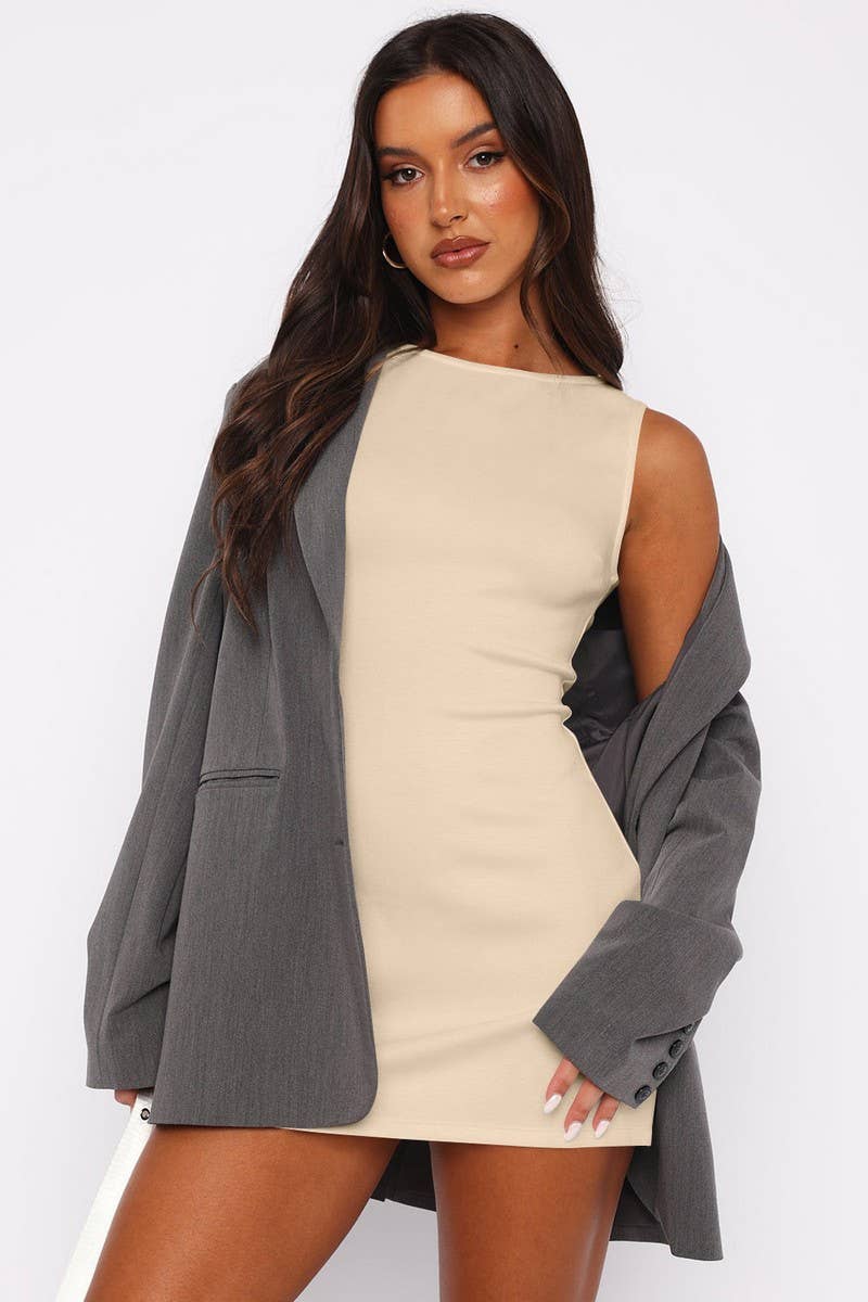 CWDSD8598_SEXY SLEEVELESS DRESS WITH WAIST