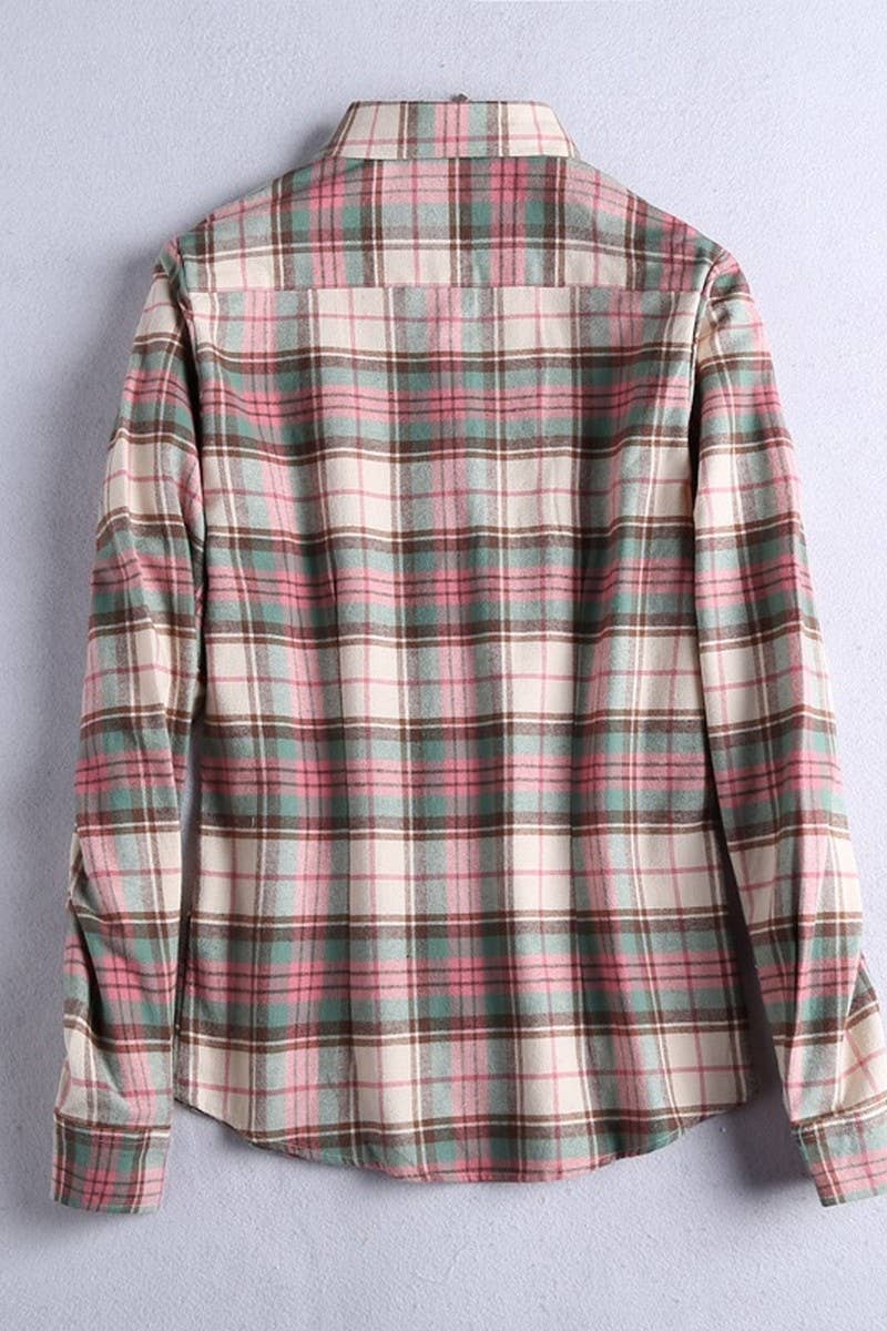 CWTSTL2241_LAPEL BRUSHED FLANNEL THICKENED PLAID SHIRT