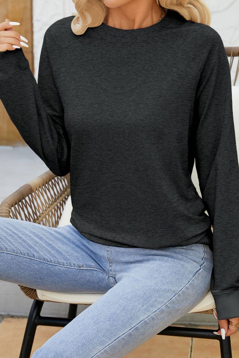 CWTBLL01327_ROUND NECK SOLID COLOR HORN SLEEVE SWEATSHIRT
