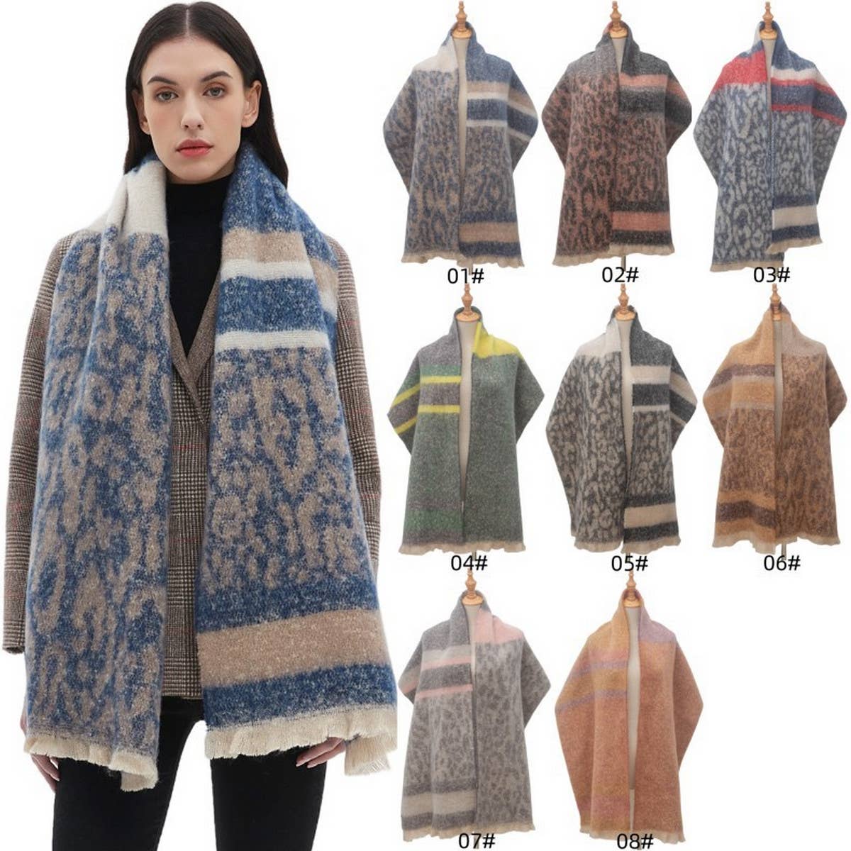 Leopard Jacquard Scarf - Unisex Winter Knit Wrap